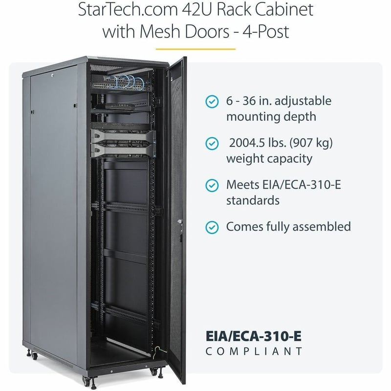 StarTech.com 4-Post 42U Server Rack Cabinet, 19" Data Rack Cabinet for Computer / IT Equipment mount, Rack Server Cabinet with Casters - Thumbnail 2