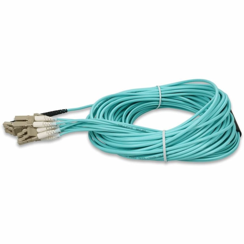 AddOn 20m MPO/UPC to 6xLC/UPC Duplex Aqua OM3 OFNR (Riser-Rated) 12-Strand Fiber Fanout Cable - Thumbnail 2