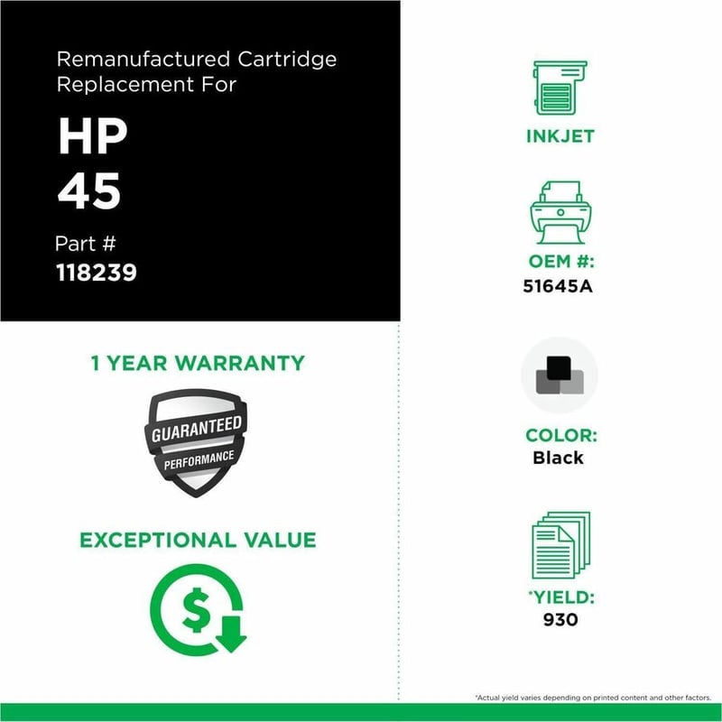 Clover Imaging Non-OEM New 100% New Alternative Black Ink Cartridge for HP 45 (51645A) - Thumbnail 3