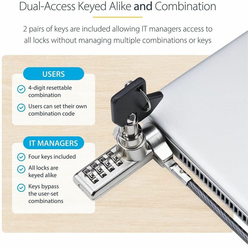 10PK KSLOT LAPTOP LOCK 6.5FT COMPUTER CABLE LOCK - Thumbnail 3