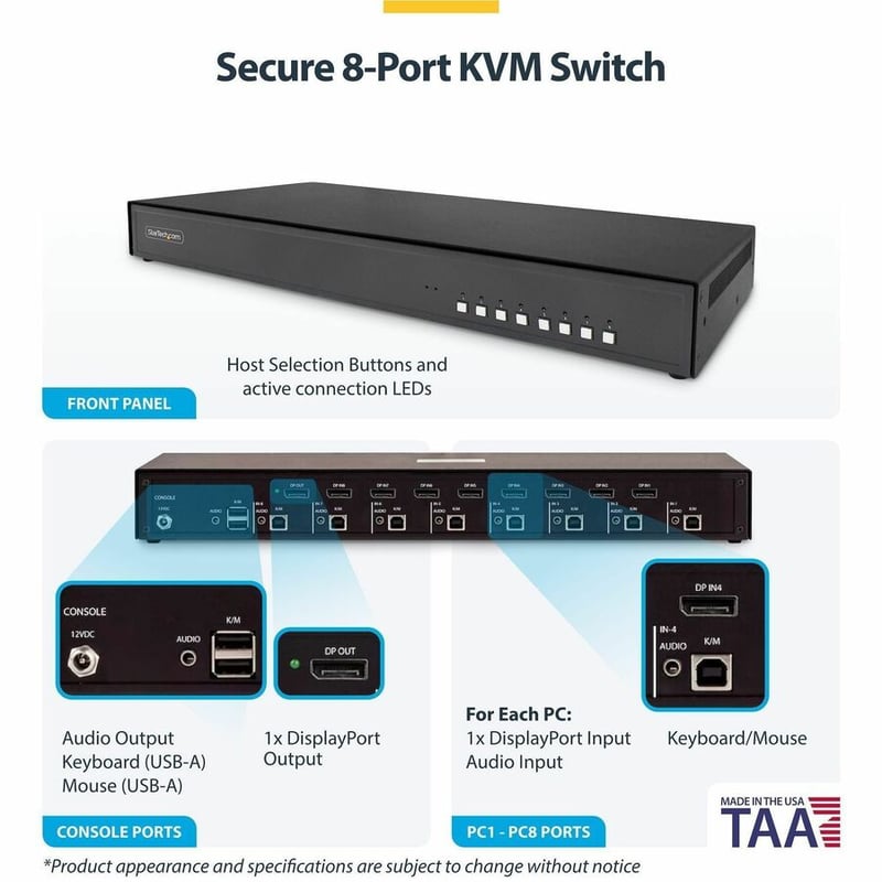 SECURE 8-PORT DISPLAYPORT KVM NIAP 4.0 MADE IN THE USA - Thumbnail 2