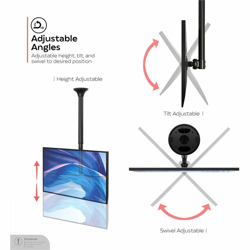 CTA Digital Height-Adjustable Ceiling Mount for Monitors and TVs - Thumbnail 3