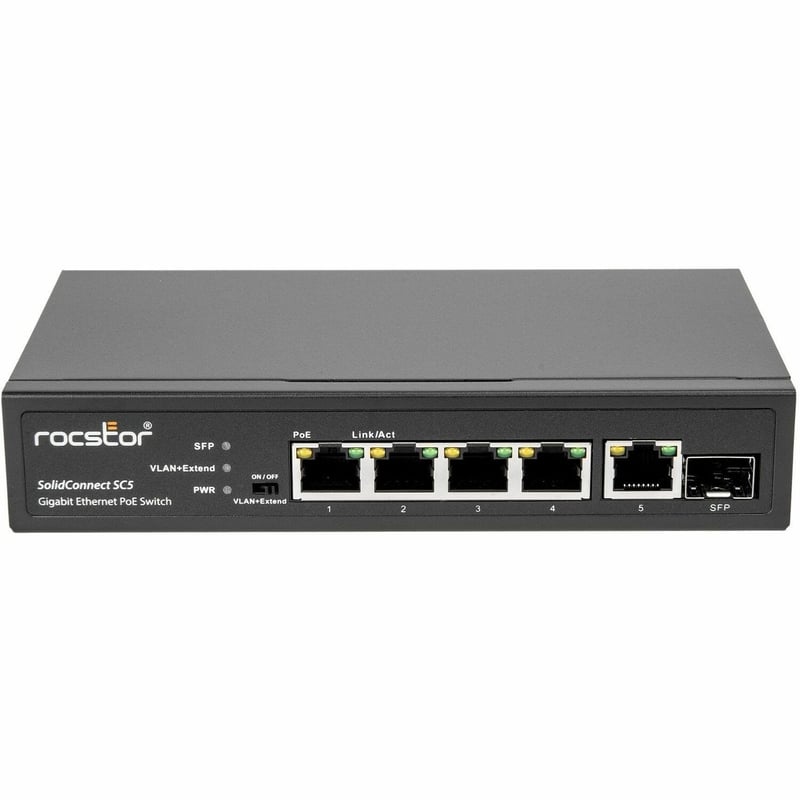 Rocstor 5-Port Gigabit Rackmount PoE Switch - Thumbnail 1