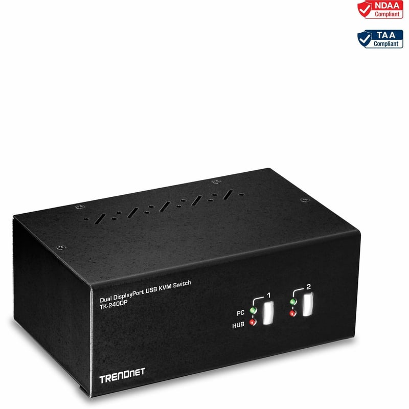TRENDnet 2-Port Dual Monitor DisplayPort KVM Switch With Audio, 2-Port USB 2.0 Hub, 4K UHD Resolutions Up To 3840 x 2160, Connect Two DisplayPort Monitors, Dual Monitor KVM Switch, Black, TK-240DP - Thumbnail 1