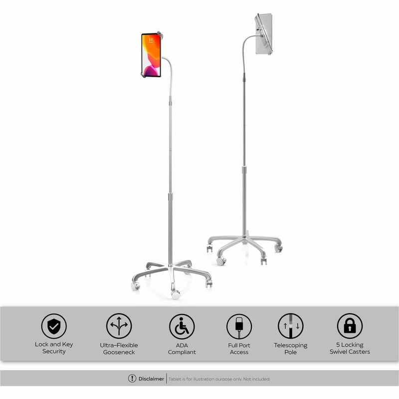 CTA Heavy-Duty Security Gooseneck Floor Stand for 7-13 Inch Tablets, including iPad 10.2-inch (7th/ 8th/ 9th Generation) - Thumbnail 2