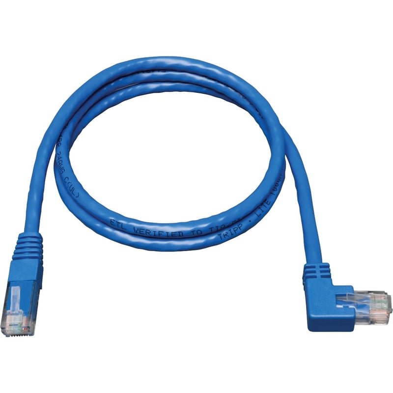 Eaton Tripp Lite Series Right-Angle Cat6 Gigabit Molded UTP Ethernet Cable (RJ45 Right-Angle M to RJ45 M), Blue, 5 ft. (1.52 m) - Thumbnail 1