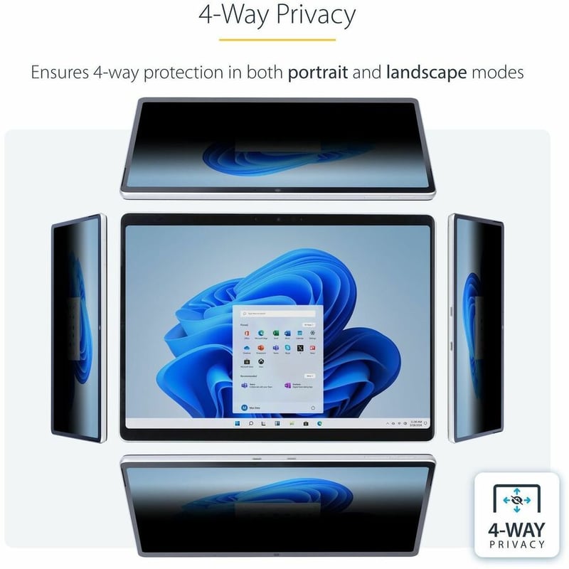 StarTech.com 4-Way Privacy Screen For 13-inch Surface Pro 8/9/X Laptop, For Portrait/Landscape, Touch-Enabled, +/- 30 Deg. View, Matte - Thumbnail 4