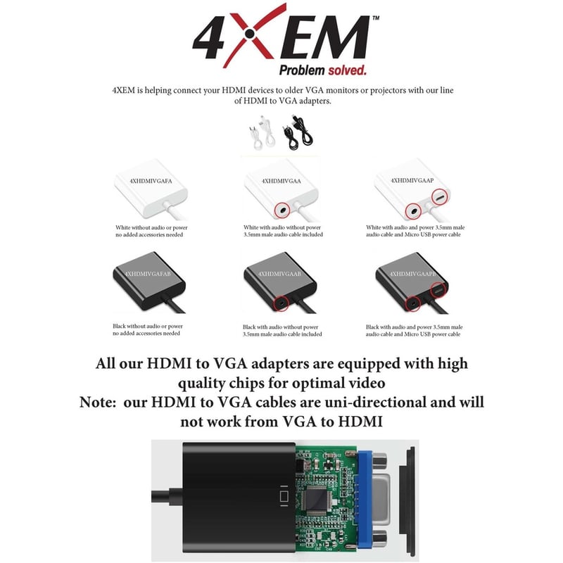 4XEM HDMI to VGA Adapter With 3.5mm Audio Cable and Power- White - Thumbnail 2