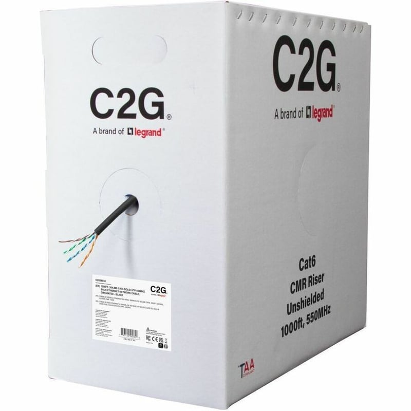 C2G BULK CAT6 UTP CMR TAA BLACK C2G 1000FT CAT6 ETHERNET CABLE CMR - Thumbnail 2
