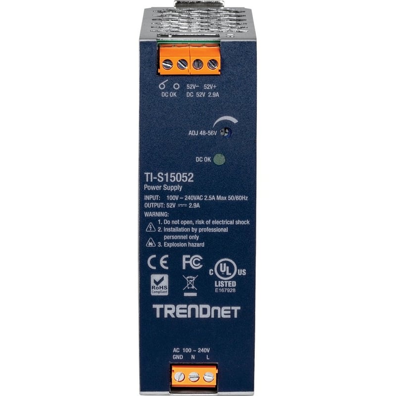 TRENDnet 150W, 52V DC, 2.89A AC to DC DIN-Rail Power Supply, TI-S15052, Industrial Power Supply with Built-In Power Factor Controller Function, Silver - Thumbnail 2