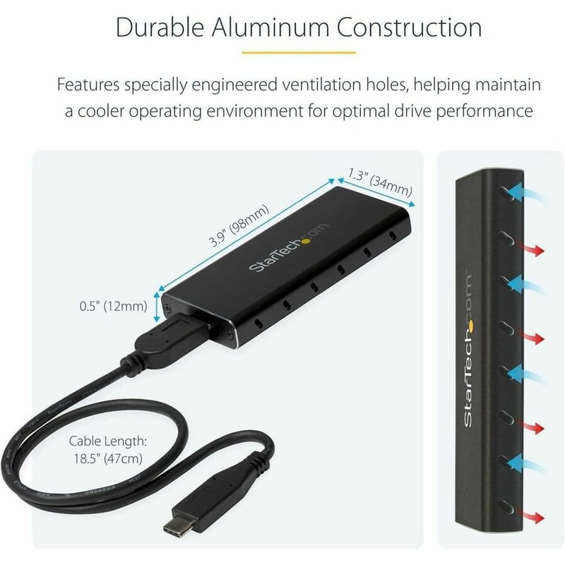 StarTech.com M.2 SSD Enclosure for M.2 SATA SSDs - USB 3.1 (10Gbps) with USB-C Cable - External Enclosure for USB-C Host - Aluminum - Thumbnail 2