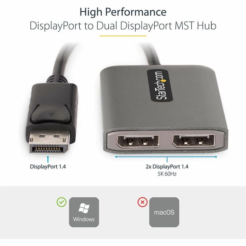 StarTech.com Dual-Monitor DisplayPort 1.4 Splitter, DisplayPort to 2x DP Multi-Monitor Adapter, Dual 5K 60Hz Computer MST Hub, Windows - Thumbnail 2