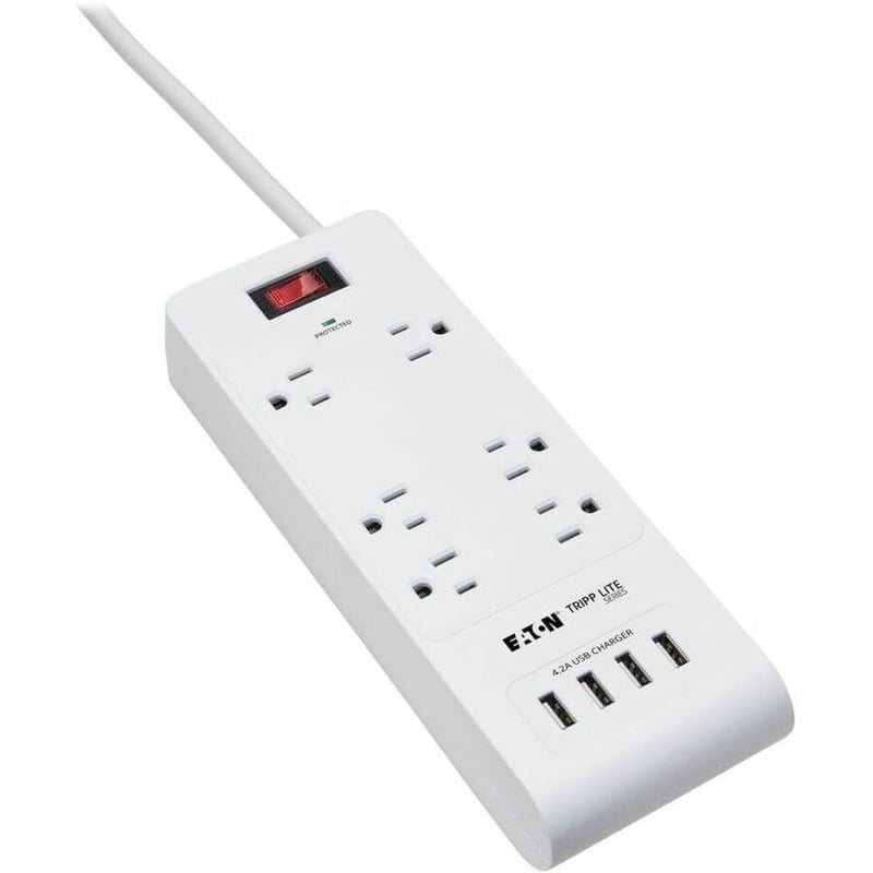 Tripp Lite by Eaton 6-Outlet Surge Protector with 4 USB Ports (4.2A Shared) - 15 ft. (4.57 m) Cord 5-15P Plug 900 Joules White - Thumbnail 4