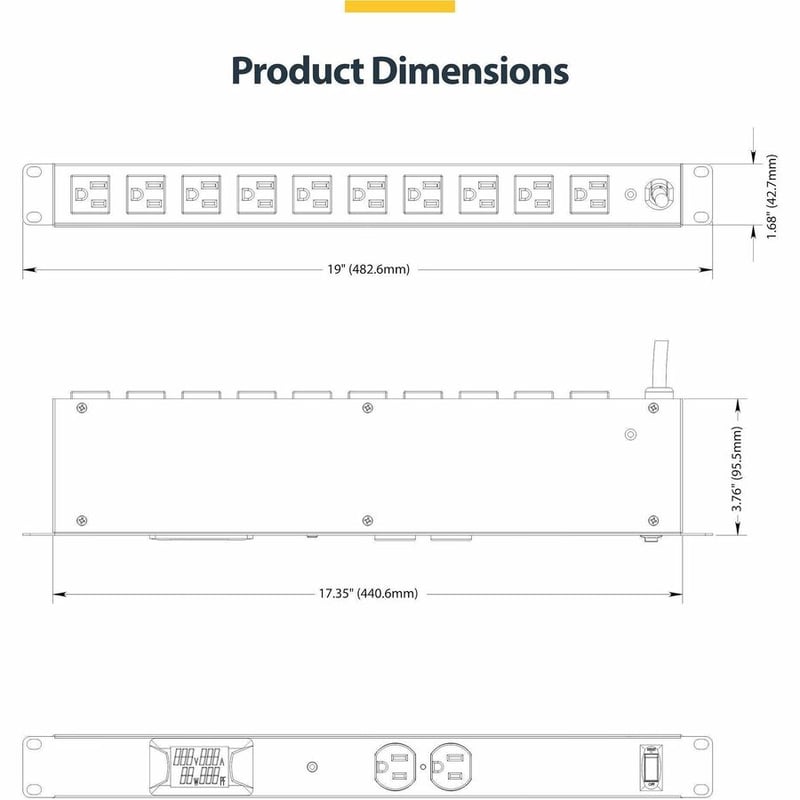 12-OUTLET HORIZONTAL RACK MOUNT PDU - 1U POWER DISTRIBUTION TAA - Thumbnail 5