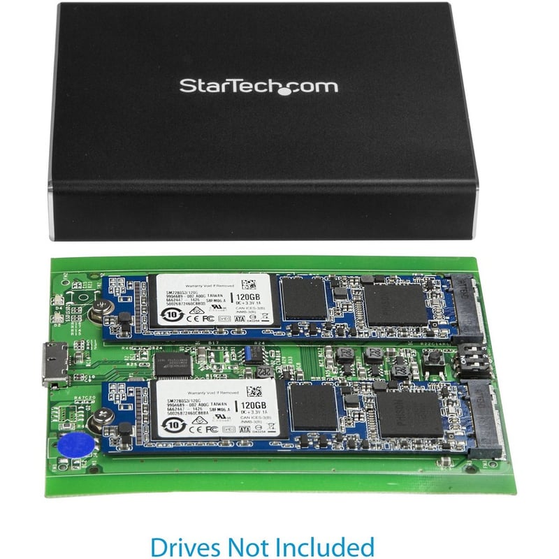 StarTech.com Dual M.2 Enclosure - RAID - M.2 SATA SSD Enclosure - USB 3.1 (10 Gbps) - USB-C & USB-A External Enclosure - Aluminum - Thumbnail 2