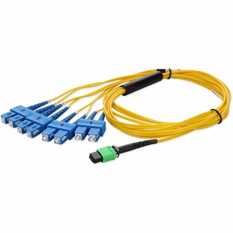 AddOn 2m MPO/APC to 4xSC Duplex (8xSC)/UPC Yellow OS2 OFNR (Riser-Rated) 8-Strand SMF Fiber Fanout Cable - Thumbnail 1