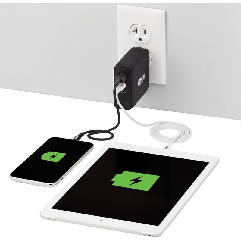 Tripp Lite by Eaton Portable 5000mAh 2-Port Mobile Power Bank and USB Battery Wall Charger Combo - Direct Plug Black - Thumbnail 3