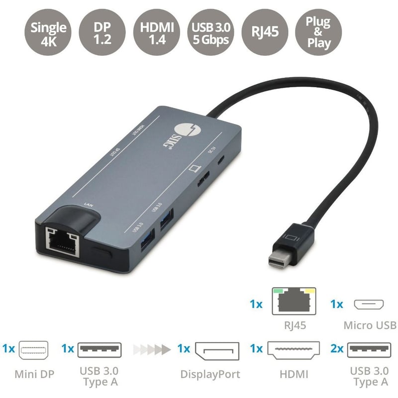 SIIG Mini DisplayPort 4K Video Dock with USB 3.0 LAN Hub - Thumbnail 1