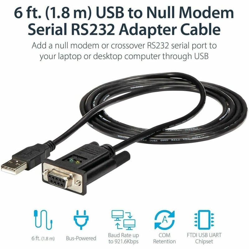 StarTech.com USB to Serial Adapter - Null Modem - FTDI USB UART Chip - DB9 (9-pin) - USB to RS232 Adapter - Thumbnail 2