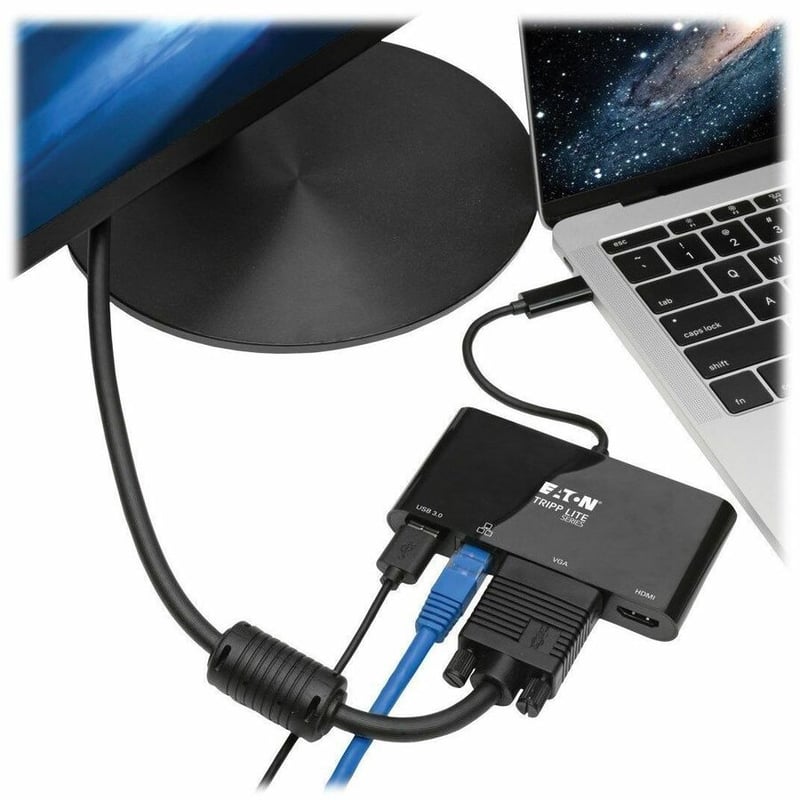 Tripp Lite by Eaton USB C Docking Station Adapter Converter 4K w/ HDMI, VGA, Gigabit Ethernet, USB-A Hub, Black, Thunderbolt 3 Compatible - Thumbnail 2