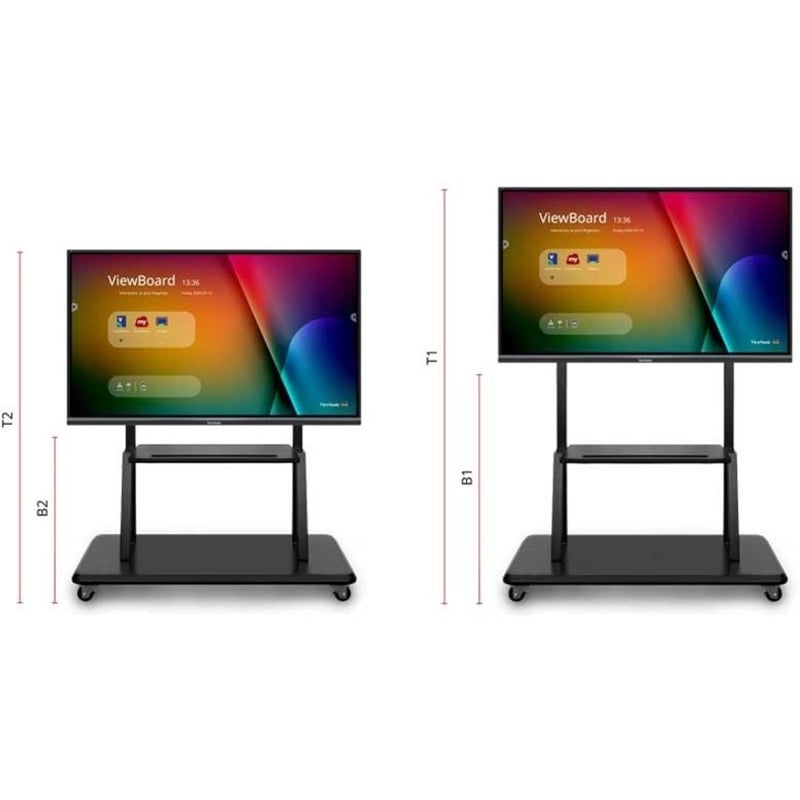 ViewSonic VB-STND-001 Mobile TV Cart for 55 to 86 inch screens up to 265 lbs, VESA Pattern Compatible for 400x200 to 900x600mm, Storage Tray, and Lockable Wheels - Thumbnail 2