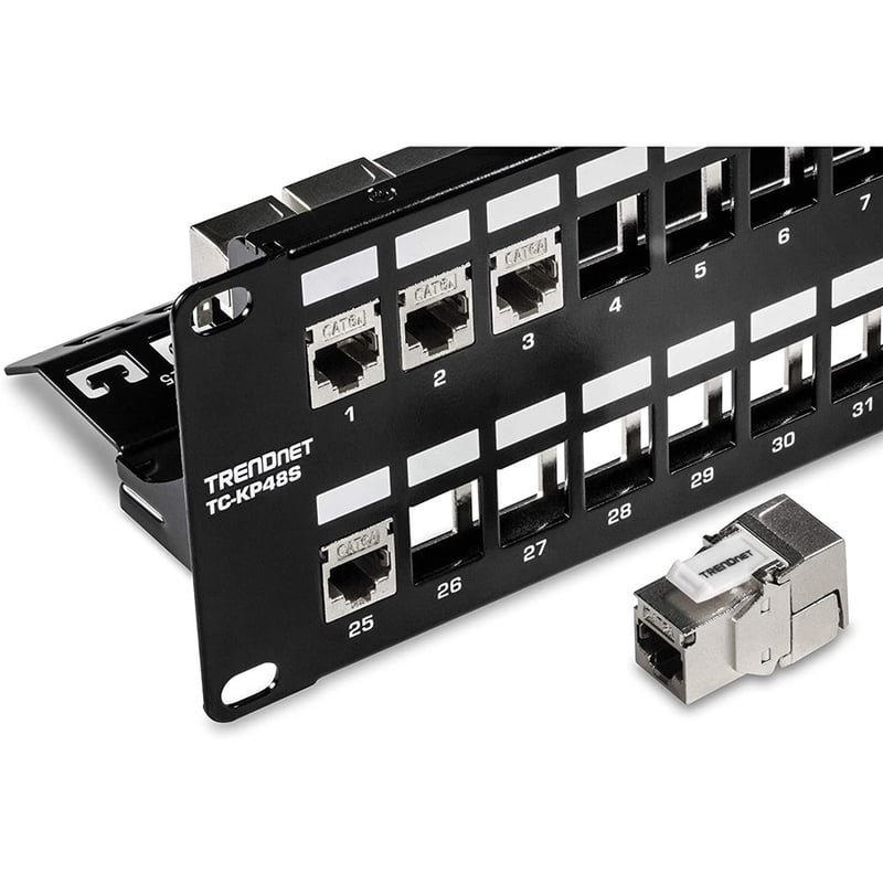 TRENDnet 48-Port Blank Keystone Shielded 2U HD Patch Panel, TC-KP48S, 2U 19" Metal Rackmount Housing, Network Management Panel, Recommended with TC-K06C6A Cat6A Keystone Jacks (sold separately) - Thumbnail 3