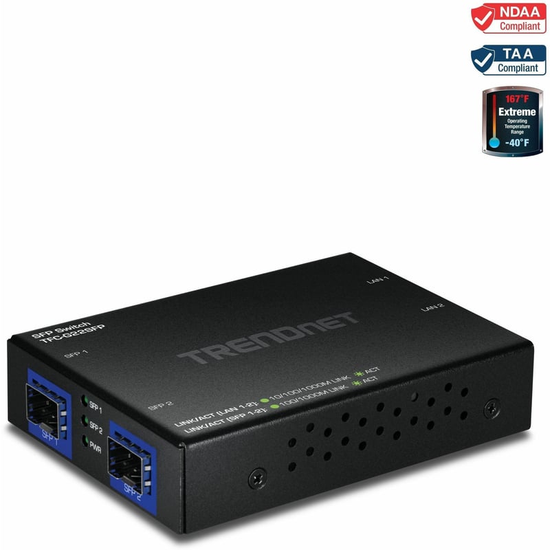 TRENDnet 4-Port Gigabit Switch with SFP Ports, TFC-G22SFP, 2 x 1Gbps RJ45 Ports, 2 x 1Gbps SFP Ports, 8Gbps Switching Capacity, NDAA & TAA Compliant - Thumbnail 1