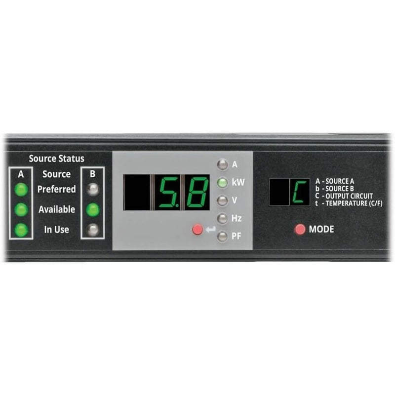 Tripp Lite by Eaton PDU 5.8kW Single-Phase Monitored Automatic Transfer Switch PDU 2 200-240V 30A L6-30P Inputs 1 L6-30R Outlet 1U - Thumbnail 2