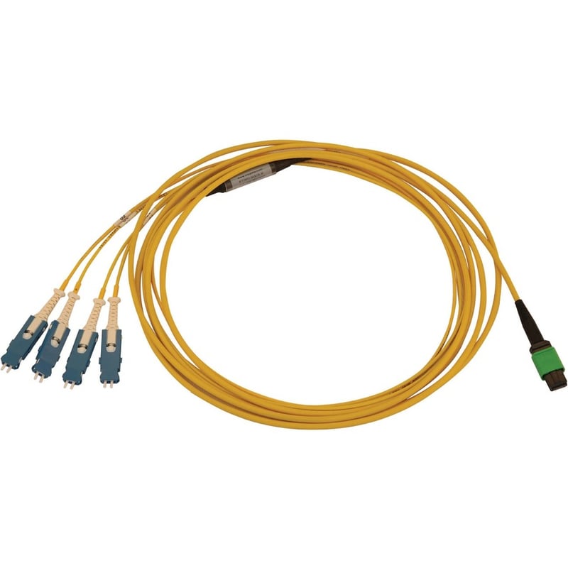 Eaton Tripp Lite Series 40/100/400G Singlemode 9/125 OS2 Breakout Fiber Optic Cable (12F MTP/MPO-APC to 4x Duplex SN-UPC F/M), LSZH, Yellow, 3 m (9.8 ft.) - Thumbnail 2