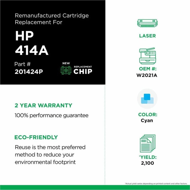 Clover Imaging Remanufactured Cyan Toner Cartridge (New Chip) for HP 414A (W2021A) - Thumbnail 3