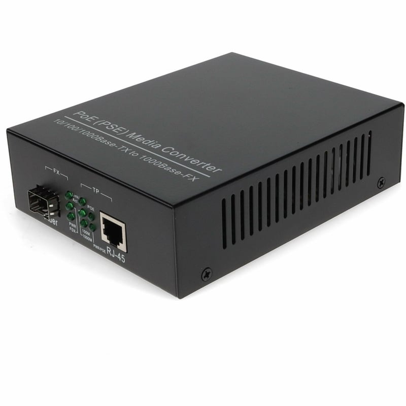 AddOn 10/100/1000Base-TX(RJ-45) to Open SFP Port POE Media Converter - Thumbnail 1