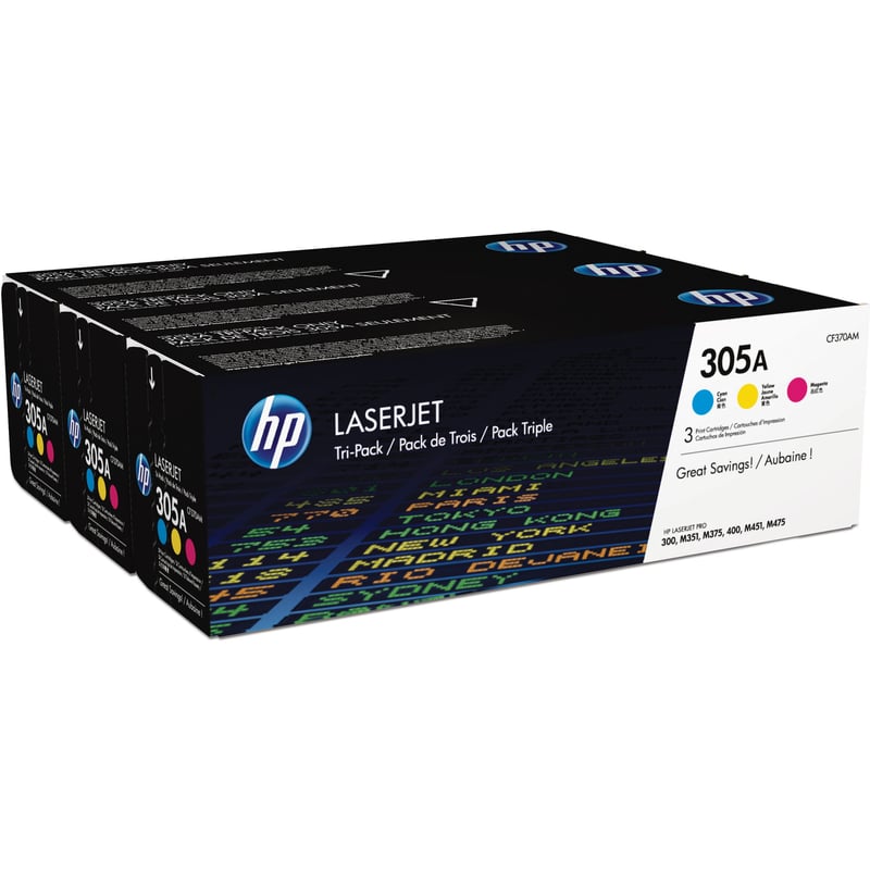 HP 305A CYM (CF370AM) Original Laser Toner Cartridge - Tri-pack - Cyan, Magenta, Yellow - 3 / Carton - Thumbnail 1