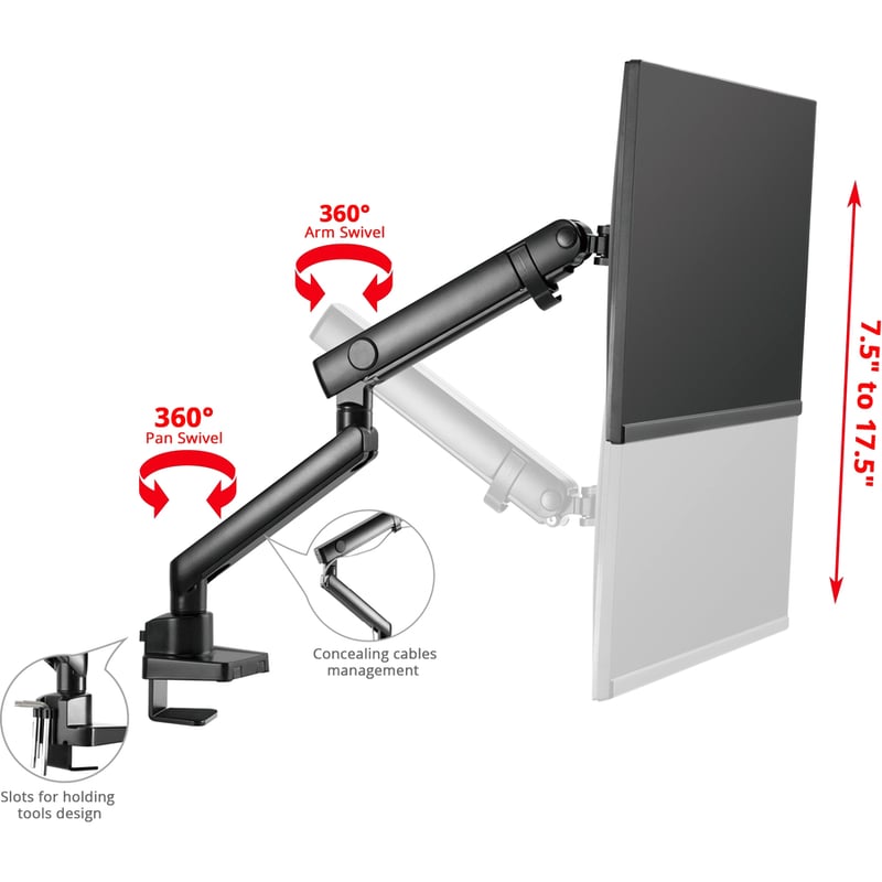 Aluminum Mechanical Spring Single Monitor Arm Mount - 17" to 32" - Thumbnail 2