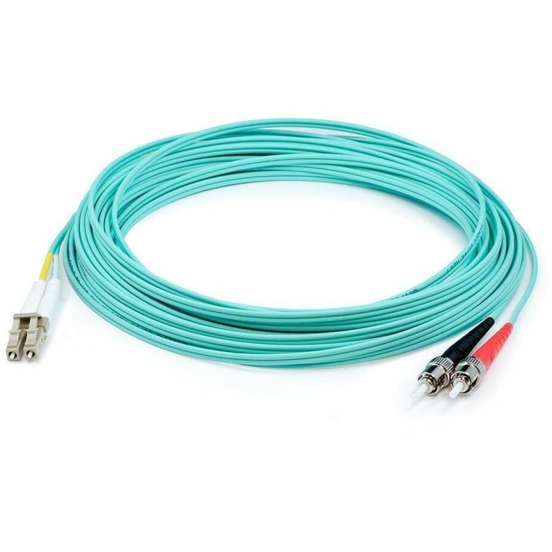 AddOn 100m ST to LC Aqua OM3 Duplex OFNR (Riser-Rated) Fiber Patch Cable
