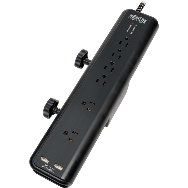 Tripp Lite by Eaton Safe-IT 6-Outlet Surge Protector 2 USB Charging Ports 8 ft. Cord 5-15P Plug 2100 Joules Antimicrobial Protection Black - Thumbnail 4