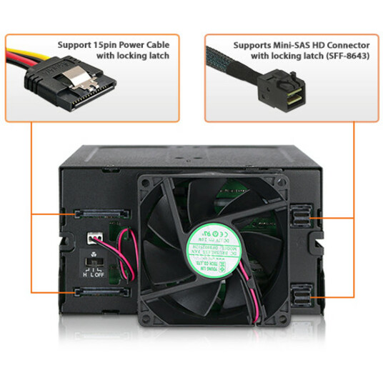 Icy Dock ToughArmor MB508SP-B Drive Enclosure for 5.25" - Mini-SAS HD Host Interface Internal - Black
