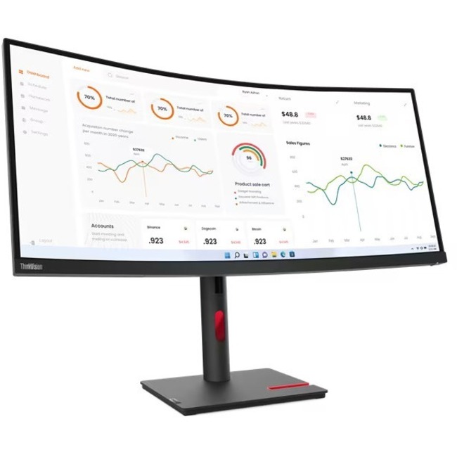 Lenovo ThinkVision T34w-30 34" Class UW-QHD Curved Screen LCD Monitor - 21:9 - Raven Black - Thumbnail 1