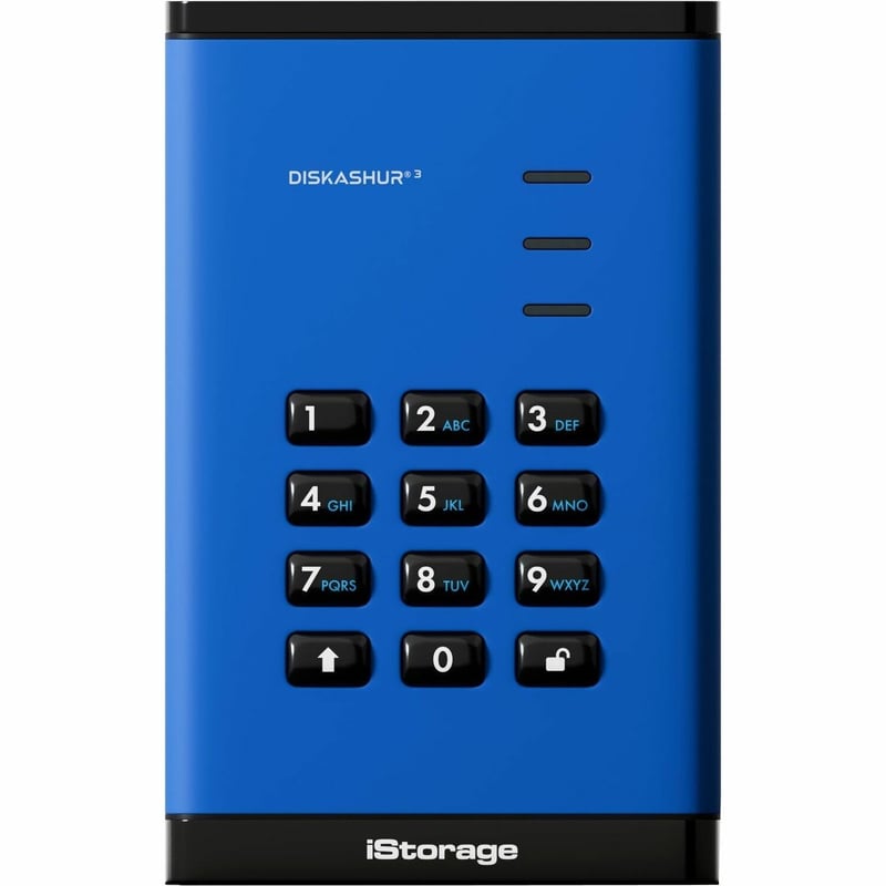 iStorage diskAshur3 4 TB Portable Hard Drive | Blue | Incorporated Common Criteria EAL 5+ | PIN protected | AES 256-bit Full Disk Hardware Encryption | Dust/Water Resistant | TAA Compliant - Thumbnail 1