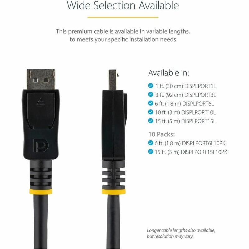 StarTech.com 6ft (2m) DisplayPort 1.2 Cable 10 Pack, 4K x 2K UHD VESA Certified DisplayPort Cable, DP Cable/Cord for Monitor, w/ Latches - Thumbnail 4