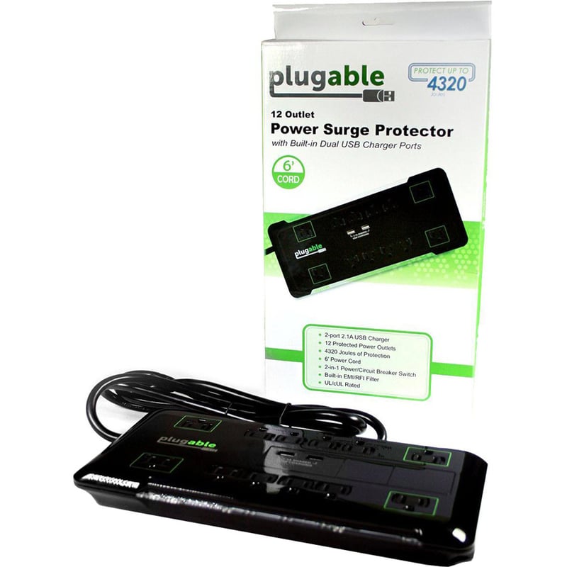 Plugable Surge Protector Power Strip with USB and 12 AC Outlets - Thumbnail 5