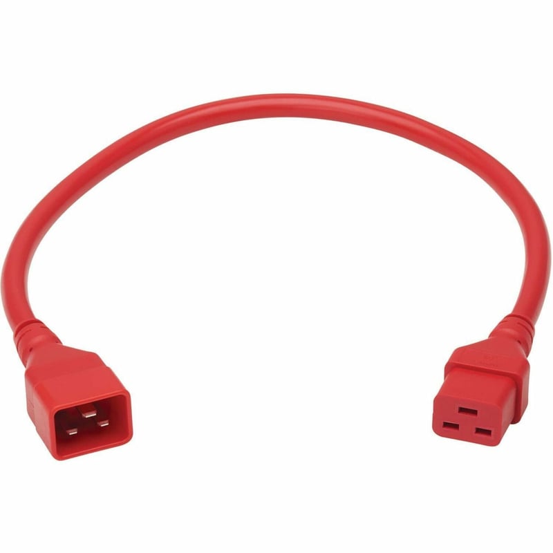 POWER EXTENSION CORD C20 C19 HEAVY-DUTY 20A 250V 12 AWG RED 2FT - Thumbnail 1