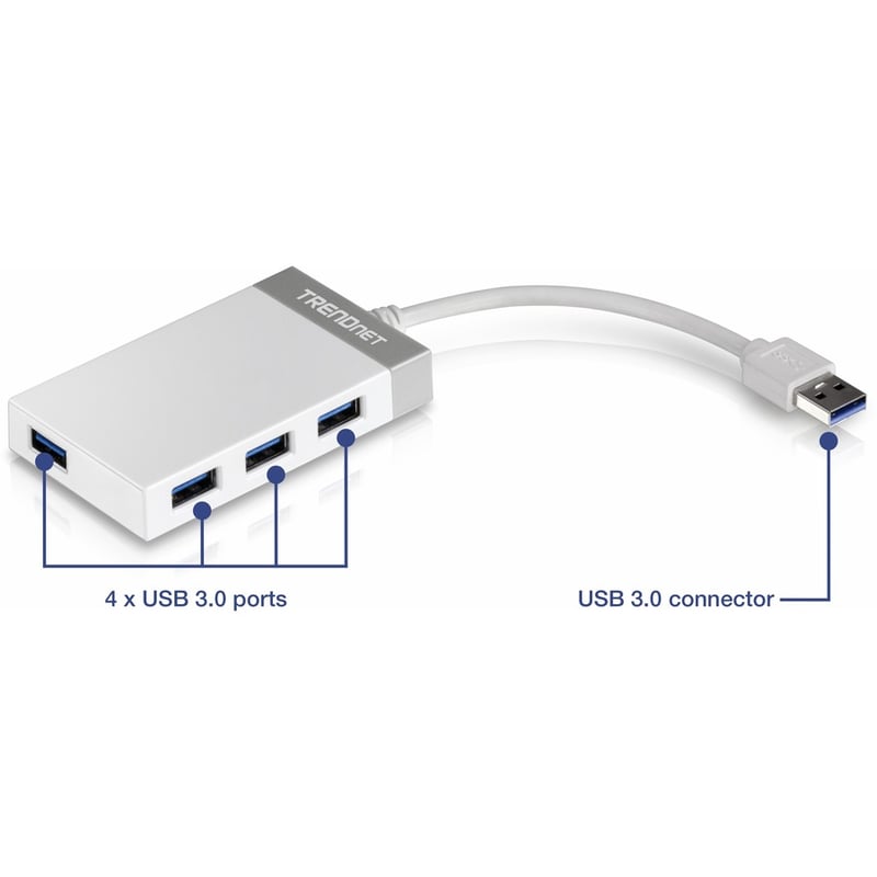 TRENDnet 4-Port USB 3.0 Compact Mini Hub with Built in USB 3.0 Cable, Plug & Play, Compatible with: Linux, Windows, Mac, Nintendo Switch, Backwards Compatible with USB 2.0, TU3-H4E - Thumbnail 2