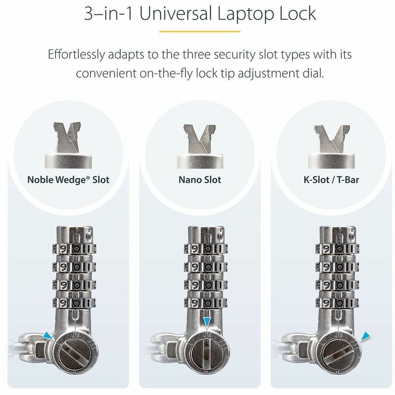 StarTech.com Universal Laptop Lock 6.6ft, Security Cable For Notebook Compatible w/Noble Wedge/Nano/K-Slot; Keyless Combo. Locking Cable - Thumbnail 5