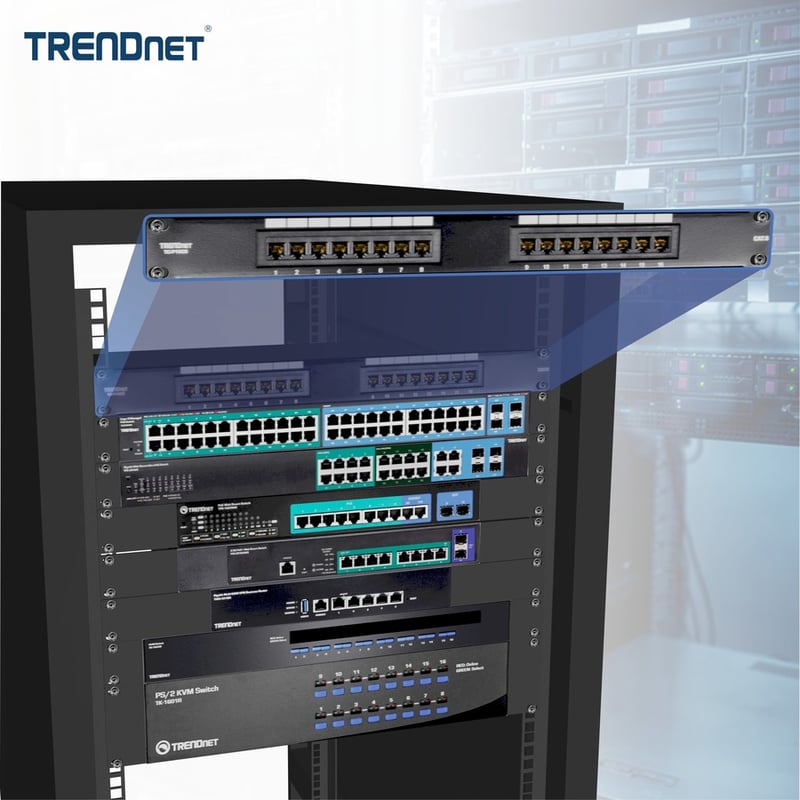 TRENDnet 16-Port Cat6 Unshielded Patch Panel, Wallmount Or Rackmount, 1U 19" , Cat3,Cat4,Cat5,Cat5e,Cat6 Compatible, 250Mhz Connection, Ideal For Copper Gigabit Ethernet Connections, Black, TC-P16C6 - Thumbnail 4