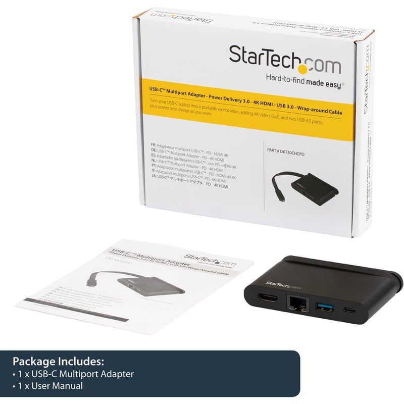 StarTech.com USB C Multiport Adapter - USB-C Travel Dock to 4K HDMI, 100W PD 3.0 Pass-Through, USB-A USB-C, GbE - Portable USB Type-C Dock - Thumbnail 2