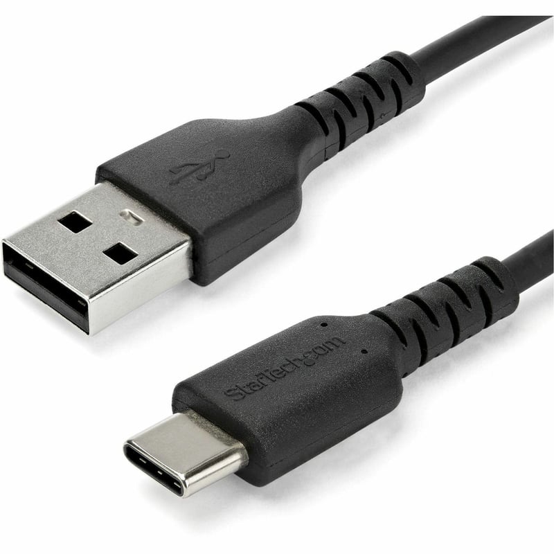 StarTech.com 2m USB A to USB C Charging Cable - Durable Fast Charge & Sync USB 2.0 to USB Type C Data Cord - Aramid Fiber M/M 3A Black - Thumbnail 1