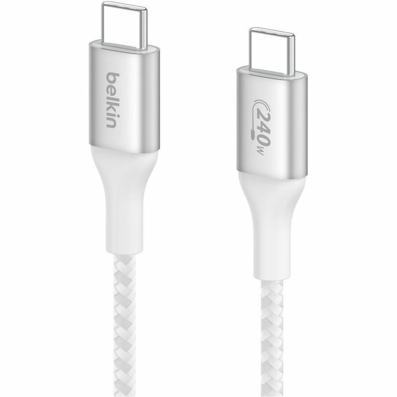 Belkin 240W USB-C to USB-C Cable - 480 Mbps - Nylon, Braided - M/M - 2m/6.6ft - White - Thumbnail 3