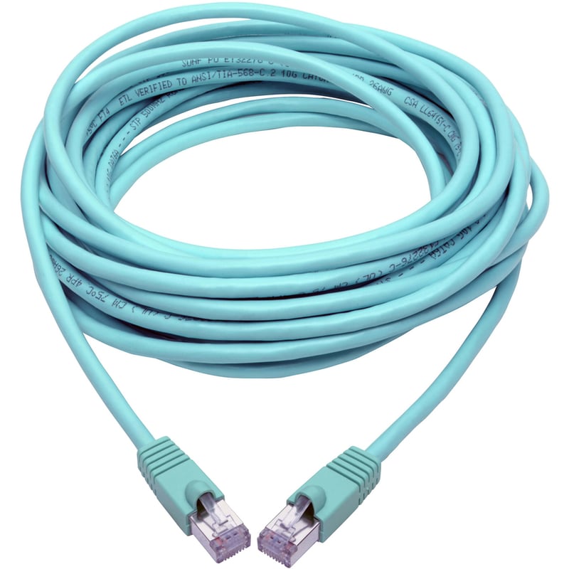 Eaton Tripp Lite Series Cat6a 10G Snagless Shielded STP Ethernet Cable (RJ45 M/M), PoE, Aqua, 30 ft. (9.14 m) - Thumbnail 2