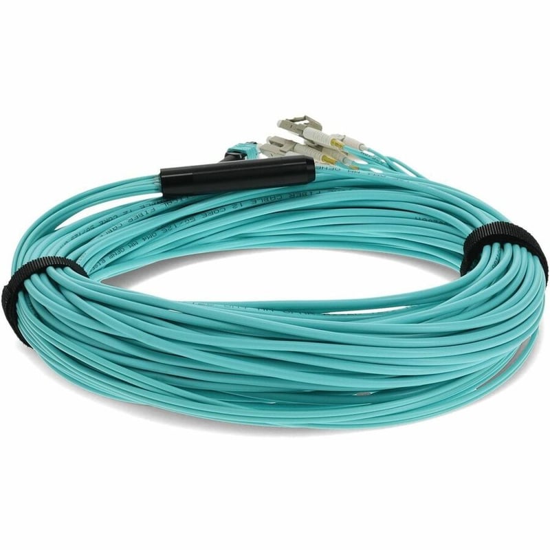 AddOn 40m MPO/UPC to 4xLC/UPC Duplex Aqua OM3 OFNR (Riser-Rated) 8-Strand Fiber Fanout Cable - Thumbnail 4