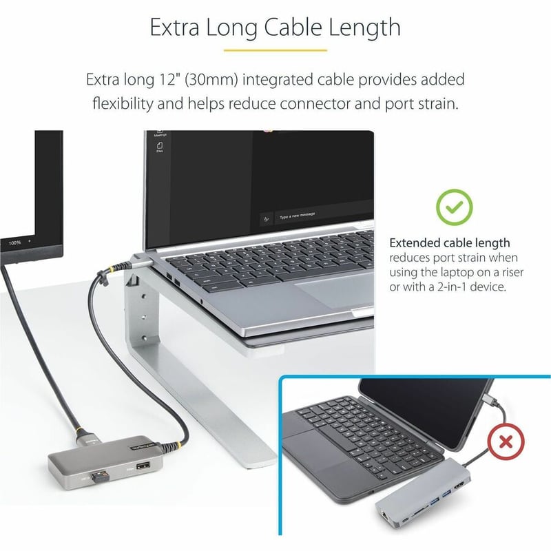 StarTech.com USB-C Multiport Adapter, 4K 60Hz HDMI, 3-Port USB Hub, 100W Power Delivery Pass-Through, Mini Dock, Windows/macOS/ChromeOS - Thumbnail 4